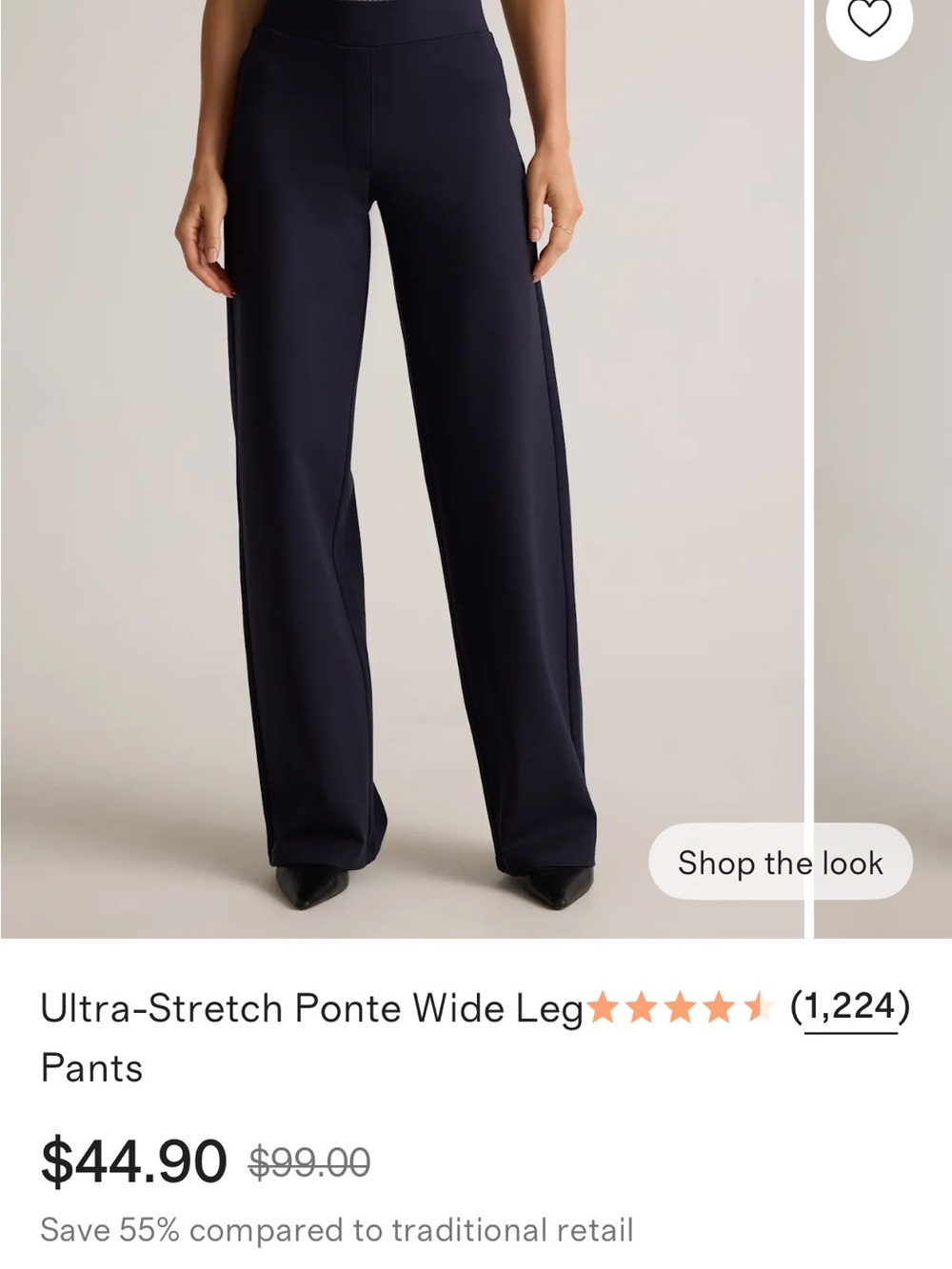 Quince Wide-Leg Ponte Pants in Navy